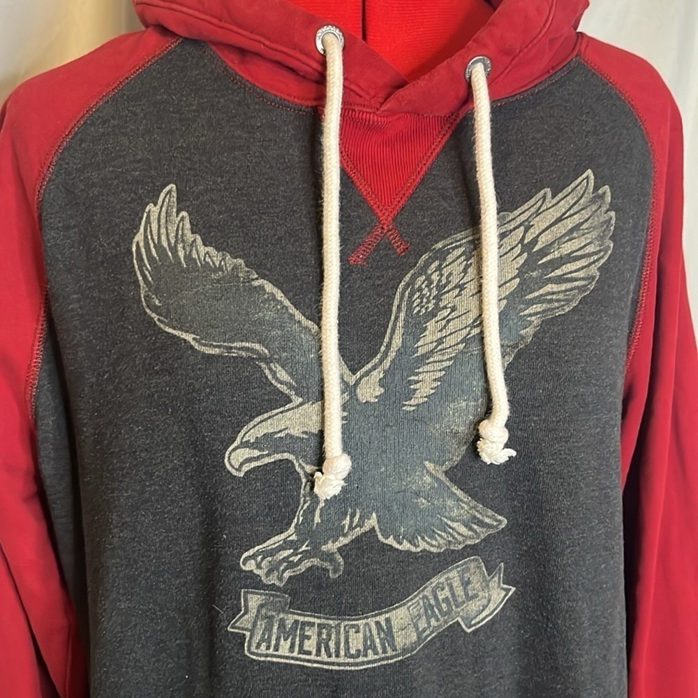 MM192 American eagle outfitters two tone screen printed hoodie - Picture 2 of 10